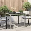 Szürke polyrattan és edzett üveg kerti asztal 90 x 90 x 75 cm