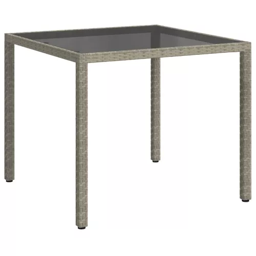 Szürke polyrattan és edzett üveg kerti asztal 90 x 90 x 75 cm
