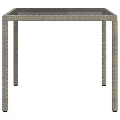 Szürke polyrattan és edzett üveg kerti asztal 90 x 90 x 75 cm