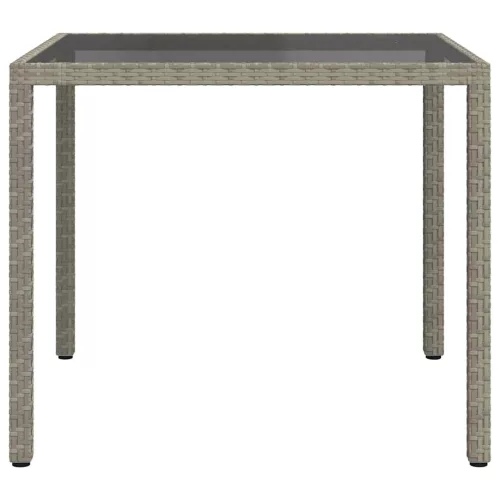 Szürke polyrattan és edzett üveg kerti asztal 90 x 90 x 75 cm