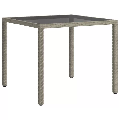Szürke polyrattan és edzett üveg kerti asztal 90 x 90 x 75 cm