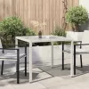 Fehér polyrattan és edzett üveg kerti asztal 90 x 90 x 75 cm