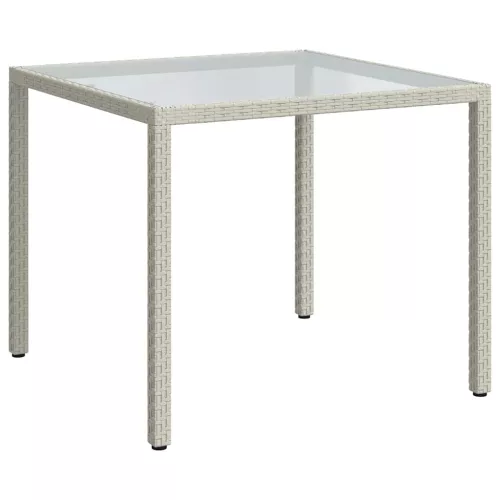 Fehér polyrattan és edzett üveg kerti asztal 90 x 90 x 75 cm