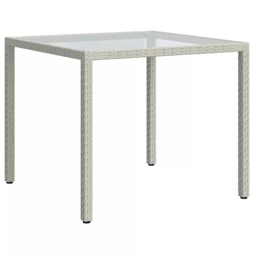 Fehér polyrattan és edzett üveg kerti asztal 90 x 90 x 75 cm