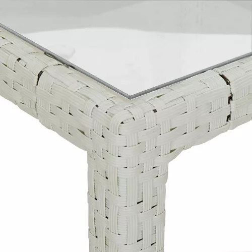 Fehér polyrattan és edzett üveg kerti asztal 90 x 90 x 75 cm