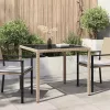 Bézs polyrattan és edzett üveg kerti asztal 90 x 90 x 75 cm