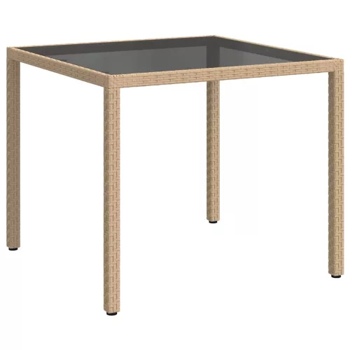 Bézs polyrattan és edzett üveg kerti asztal 90 x 90 x 75 cm