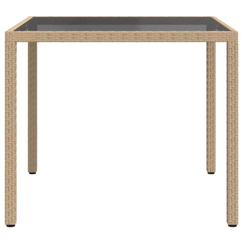 Bézs polyrattan és edzett üveg kerti asztal 90 x 90 x 75 cm