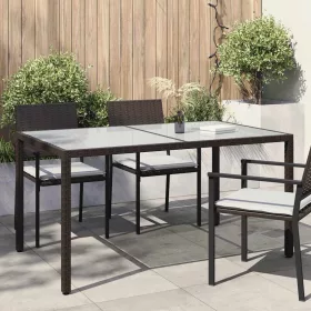   Barna polyrattan és edzett üveg kerti asztal 150 x 90 x 75 cm