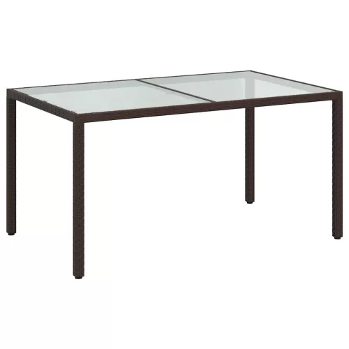 Barna polyrattan és edzett üveg kerti asztal 150 x 90 x 75 cm