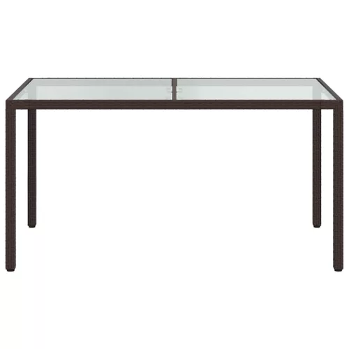 Barna polyrattan és edzett üveg kerti asztal 150 x 90 x 75 cm