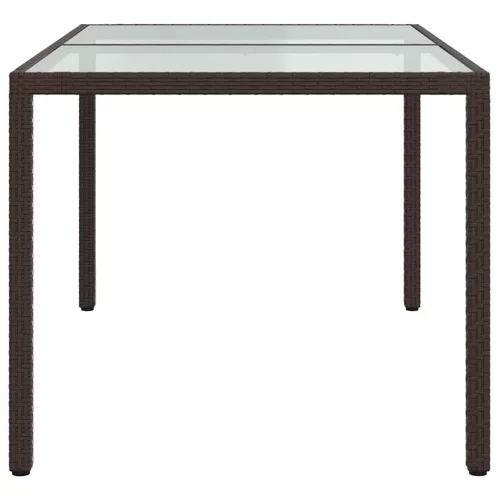 Barna polyrattan és edzett üveg kerti asztal 150 x 90 x 75 cm