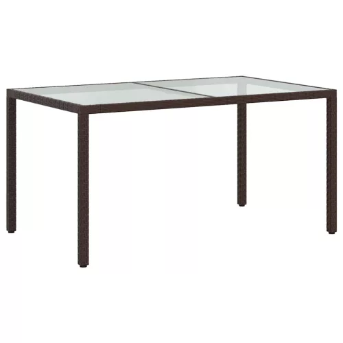 Barna polyrattan és edzett üveg kerti asztal 150 x 90 x 75 cm