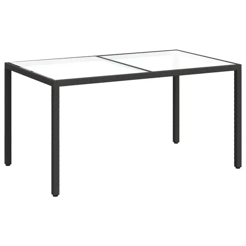 Fekete polyrattan és edzett üveg kerti asztal 150 x 90 x 75 cm