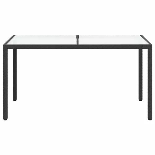 Fekete polyrattan és edzett üveg kerti asztal 150 x 90 x 75 cm