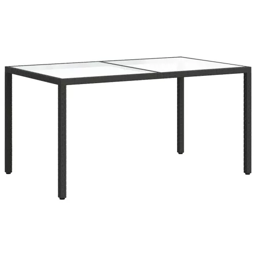 Fekete polyrattan és edzett üveg kerti asztal 150 x 90 x 75 cm