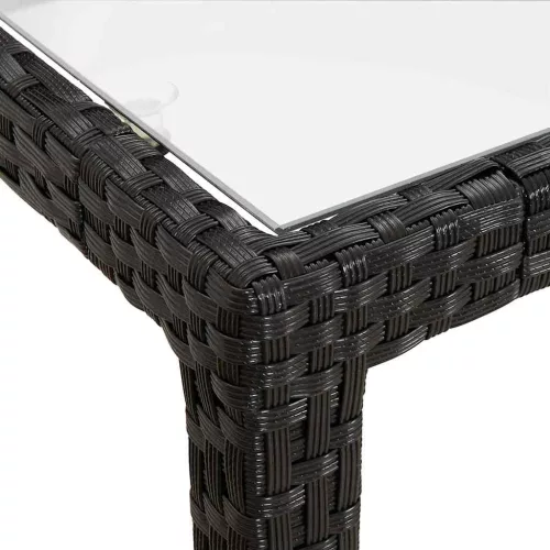 Fekete polyrattan és edzett üveg kerti asztal 150 x 90 x 75 cm