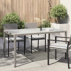   Szürke polyrattan és edzett üveg kerti asztal 150 x 90 x 75 cm