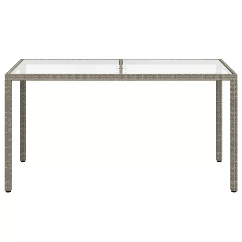 Szürke polyrattan és edzett üveg kerti asztal 150 x 90 x 75 cm