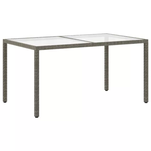 Szürke polyrattan és edzett üveg kerti asztal 150 x 90 x 75 cm