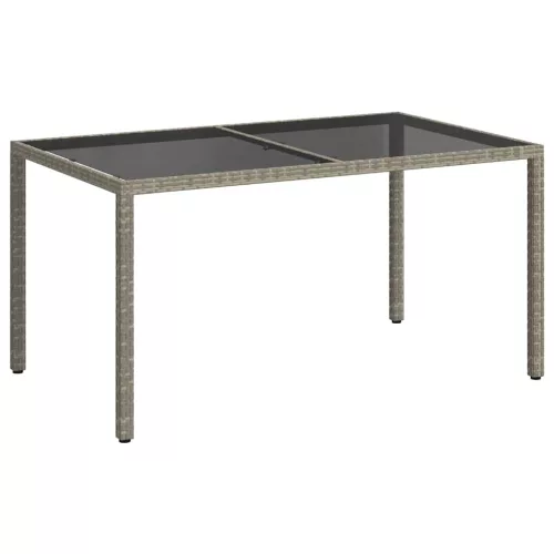 Szürke polyrattan és edzett üveg kerti asztal 150 x 90 x 75 cm