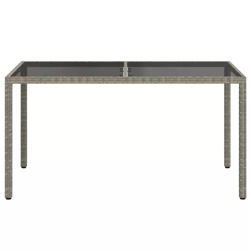 Szürke polyrattan és edzett üveg kerti asztal 150 x 90 x 75 cm