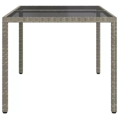 Szürke polyrattan és edzett üveg kerti asztal 150 x 90 x 75 cm