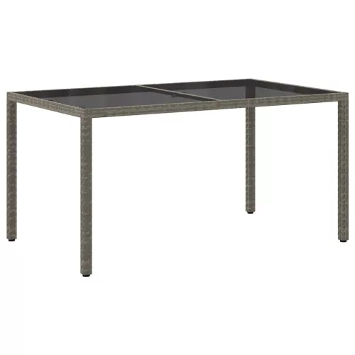 Szürke polyrattan és edzett üveg kerti asztal 150 x 90 x 75 cm