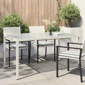   Fehér polyrattan és edzett üveg kerti asztal 150 x 90 x 75 cm