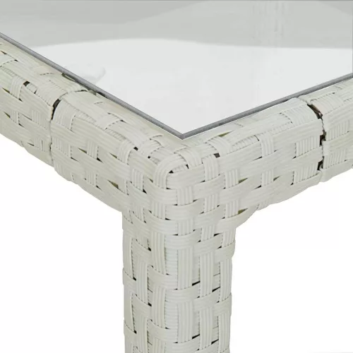 Fehér polyrattan és edzett üveg kerti asztal 150 x 90 x 75 cm