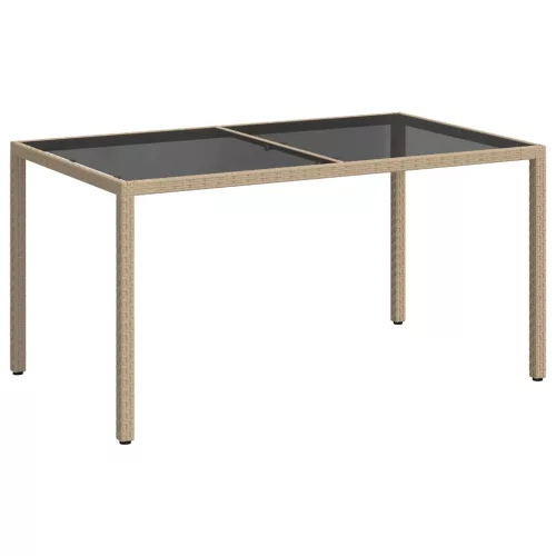 Bézs polyrattan és edzett üveg kerti asztal 150 x 90 x 75 cm