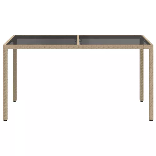 Bézs polyrattan és edzett üveg kerti asztal 150 x 90 x 75 cm