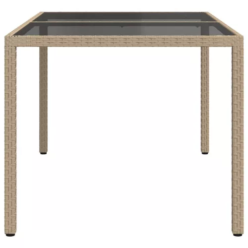 Bézs polyrattan és edzett üveg kerti asztal 150 x 90 x 75 cm