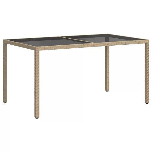 Bézs polyrattan és edzett üveg kerti asztal 150 x 90 x 75 cm