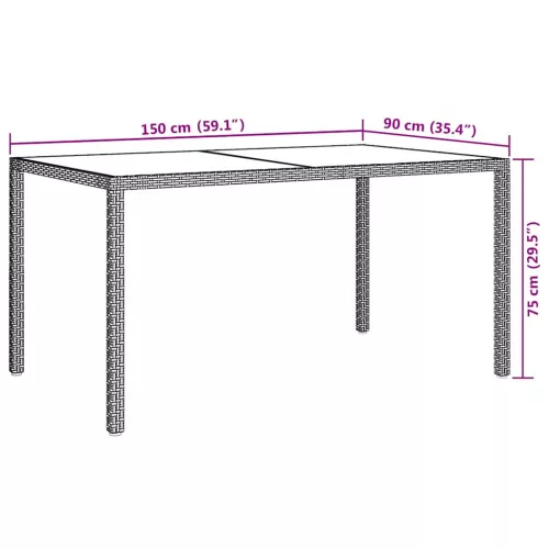 Bézs polyrattan és edzett üveg kerti asztal 150 x 90 x 75 cm