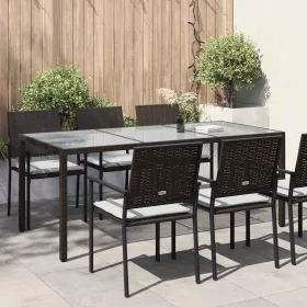   Barna polyrattan és edzett üveg kerti asztal 190 x 90 x 75 cm