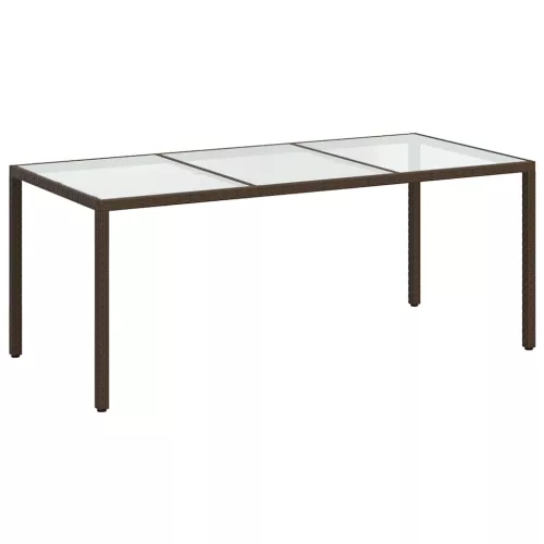 Barna polyrattan és edzett üveg kerti asztal 190 x 90 x 75 cm