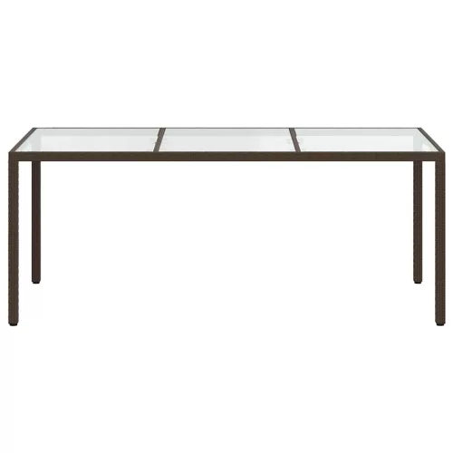 Barna polyrattan és edzett üveg kerti asztal 190 x 90 x 75 cm