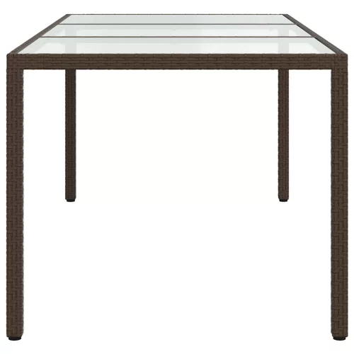 Barna polyrattan és edzett üveg kerti asztal 190 x 90 x 75 cm