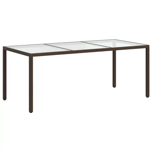 Barna polyrattan és edzett üveg kerti asztal 190 x 90 x 75 cm