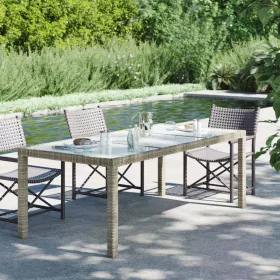   Szürke polyrattan és edzett üveg kerti asztal 190 x 90 x 75 cm