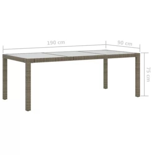 Szürke polyrattan és edzett üveg kerti asztal 190 x 90 x 75 cm