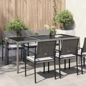   Szürke polyrattan és edzett üveg kerti asztal 190 x 90 x 75 cm