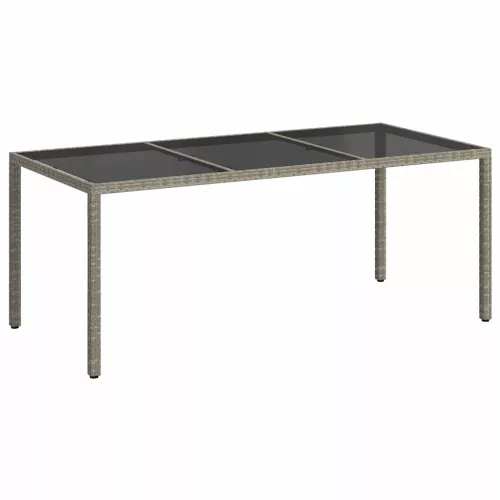 Szürke polyrattan és edzett üveg kerti asztal 190 x 90 x 75 cm