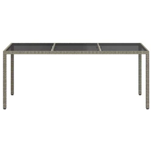 Szürke polyrattan és edzett üveg kerti asztal 190 x 90 x 75 cm