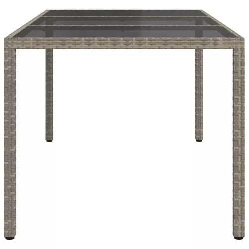 Szürke polyrattan és edzett üveg kerti asztal 190 x 90 x 75 cm
