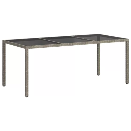 Szürke polyrattan és edzett üveg kerti asztal 190 x 90 x 75 cm