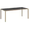 Bézs szürke polyrattan és edzett üveg kerti asztal 190x90x75 cm