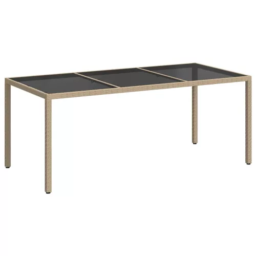 Bézs szürke polyrattan és edzett üveg kerti asztal 190x90x75 cm