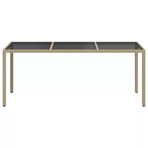 Bézs szürke polyrattan és edzett üveg kerti asztal 190x90x75 cm